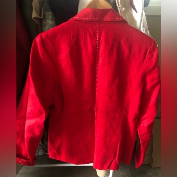 TRIBECA STUDIO 100% LINEN cherry red blazer - Picture 3 of 3